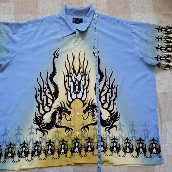 NWOT y2k Dragon Fire & Flames Hawaiian Shirt - Picture 8 of 11